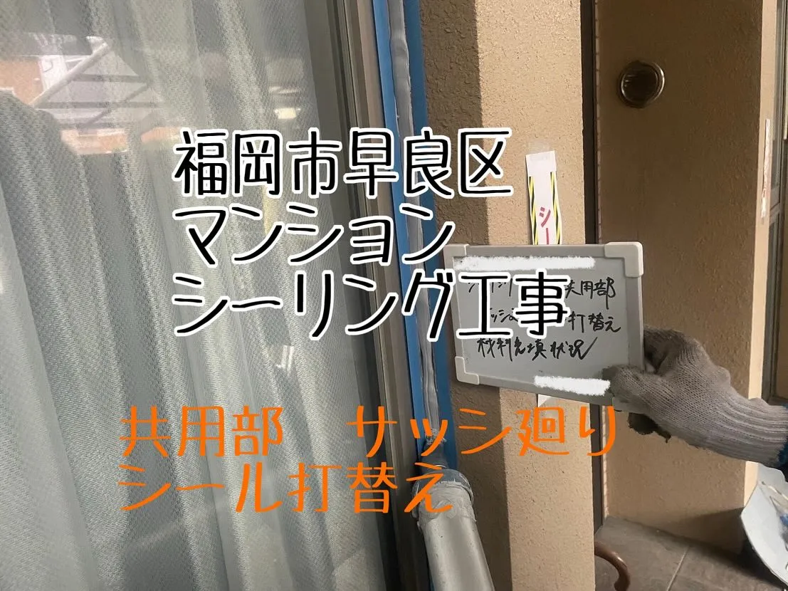 福岡県早良区マンションシーリング工事、【共用部　サッシ廻りシ...